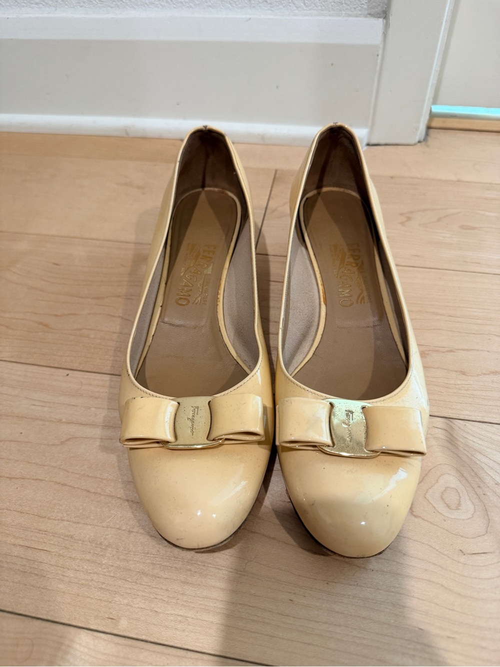 Salvatore Ferragamo Patent Leather Bow Ballet Flats